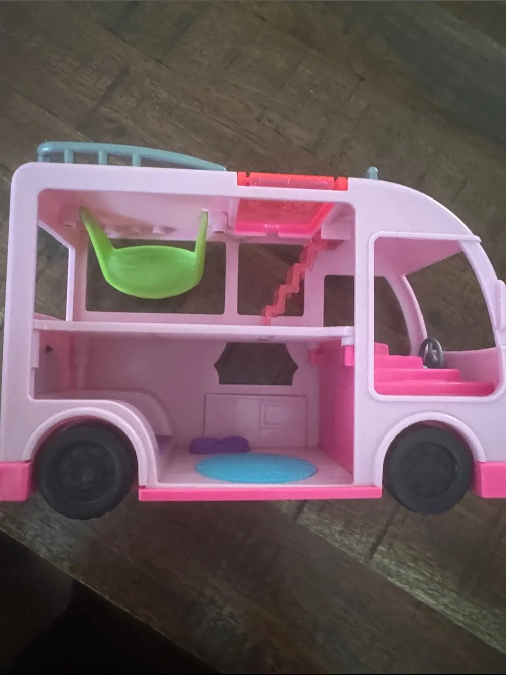 Barbie Pink and Light Pink Camper Van Toy with Gray Roof Rack